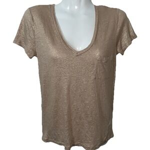 J. Crew Women's XS Top 100%‎ Linen Gold Shimmer V-neck Holiday Party Festive